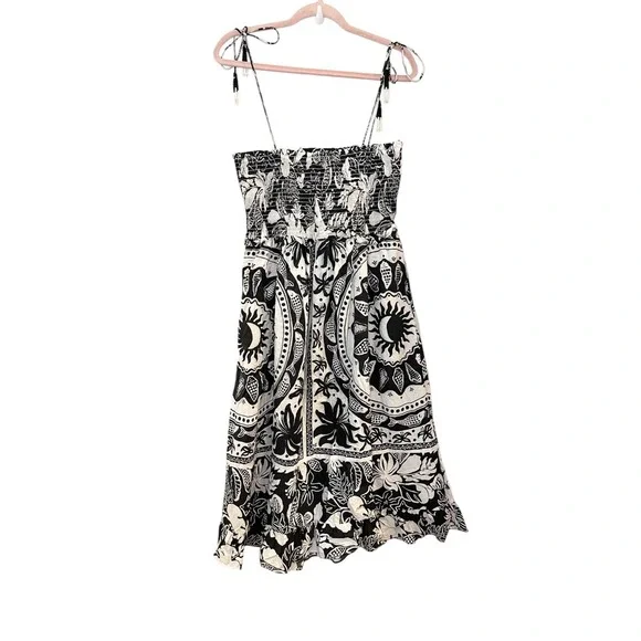 ANTHROPOLOGIE FARM RIO POPLIN BEADED TROPICAL CELESTIAL SUNS MIDI DRESS M - Picture 3 of 11